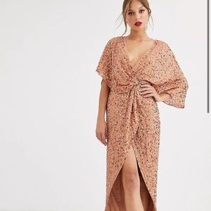 Blush Pink Copper Sequin Kimono Dress ASOS